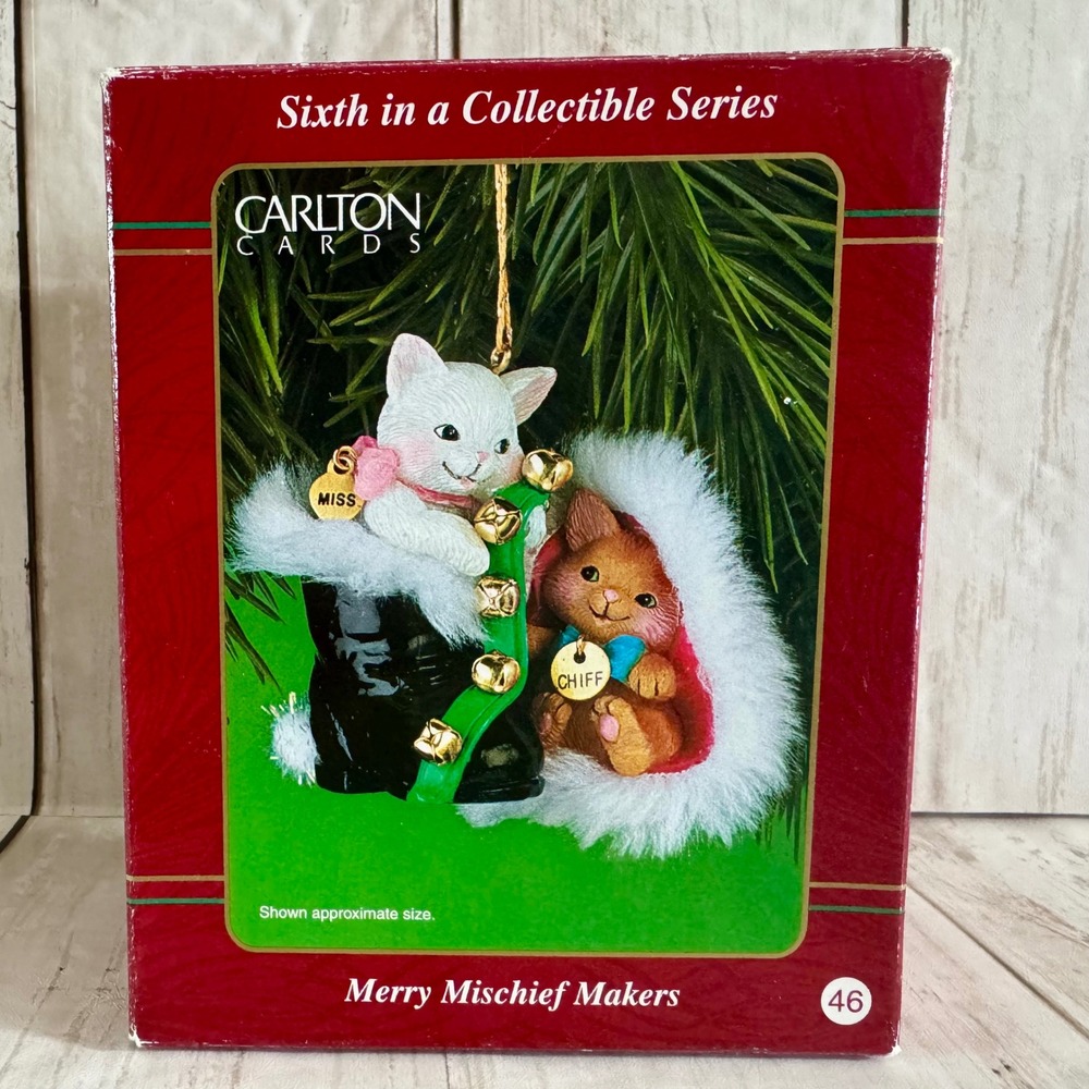 Carlton Cards Merry Mischief Makers Cat Ornament Miss & Chiff 6th in Series #46